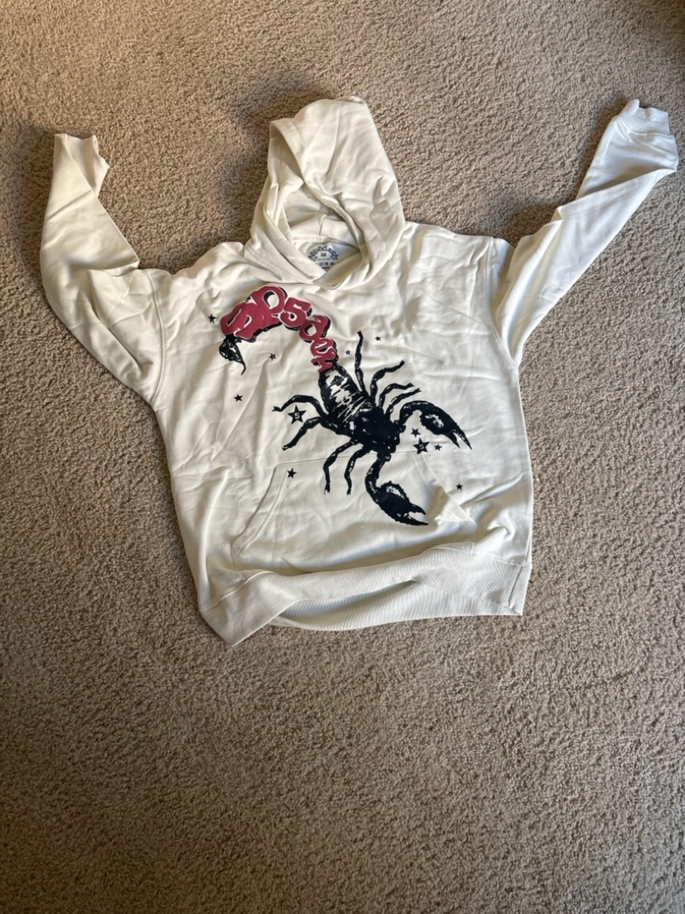White Hooded Sweater with Scorpion Graphic